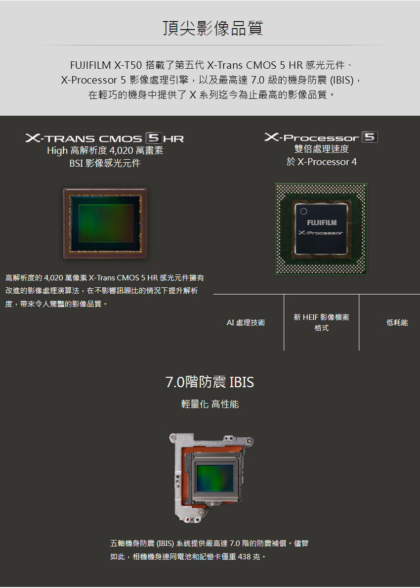 FUJIFILM XT50 搭載了第五代 XTrans CMOS5 HR 感光元件、