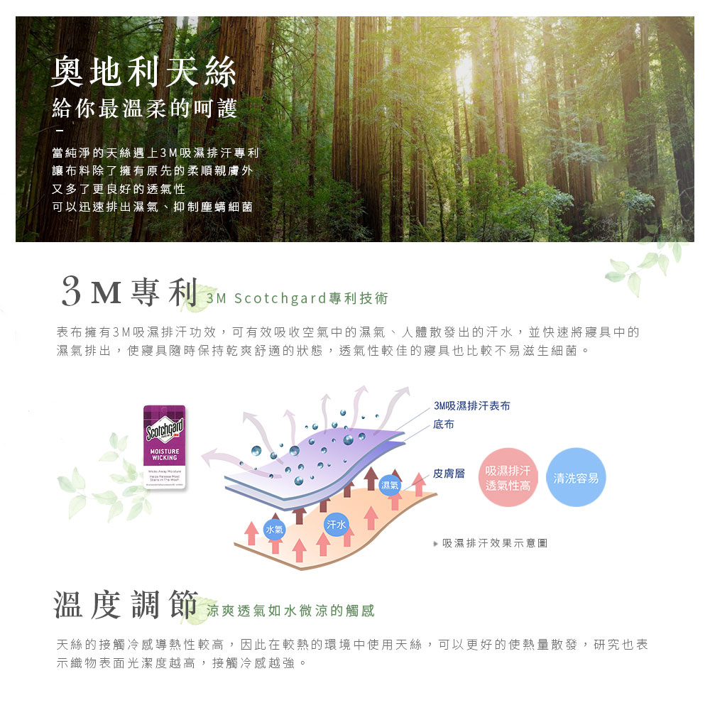 DUYAN 竹漾 3M吸濕排汗天絲 三件式枕套床包組 / 漓