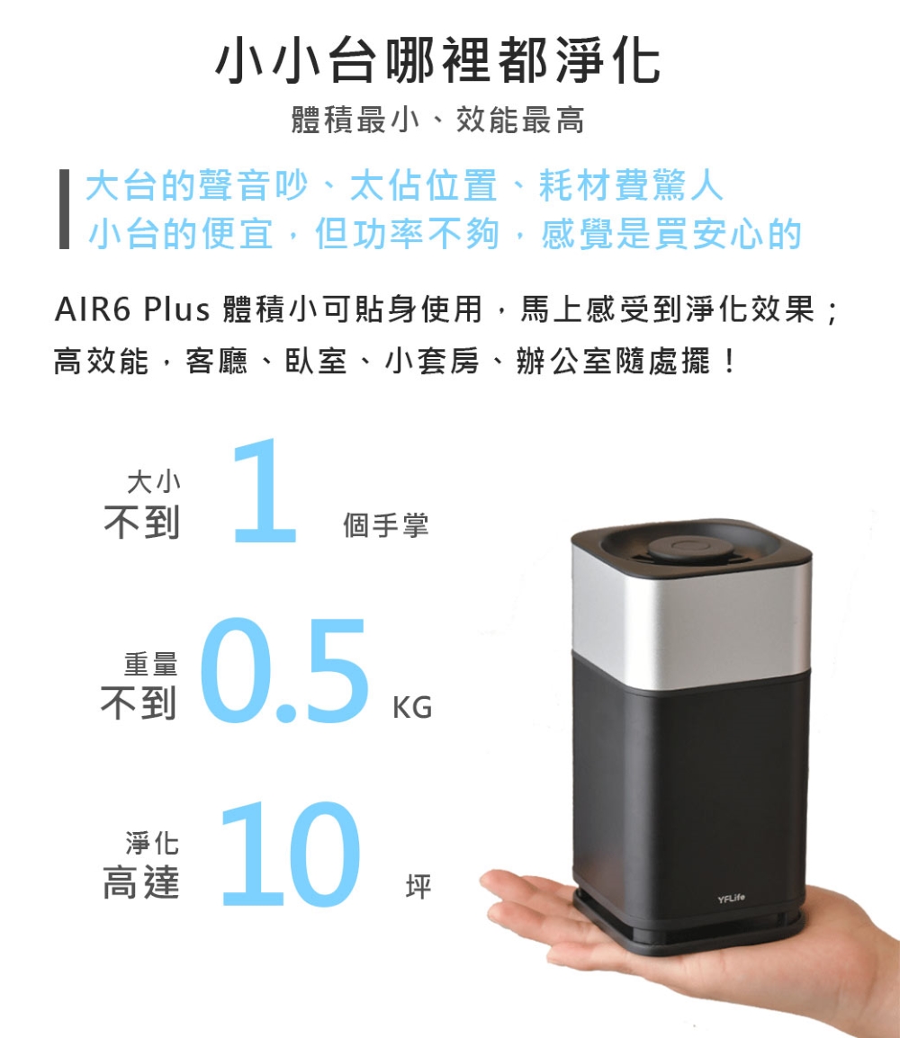 AIR6 Plus 體積小可貼身使用,馬上感受到淨化效果