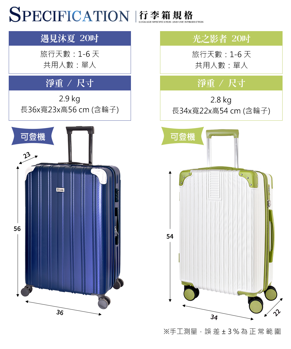 SPECIFICATION行李箱規格