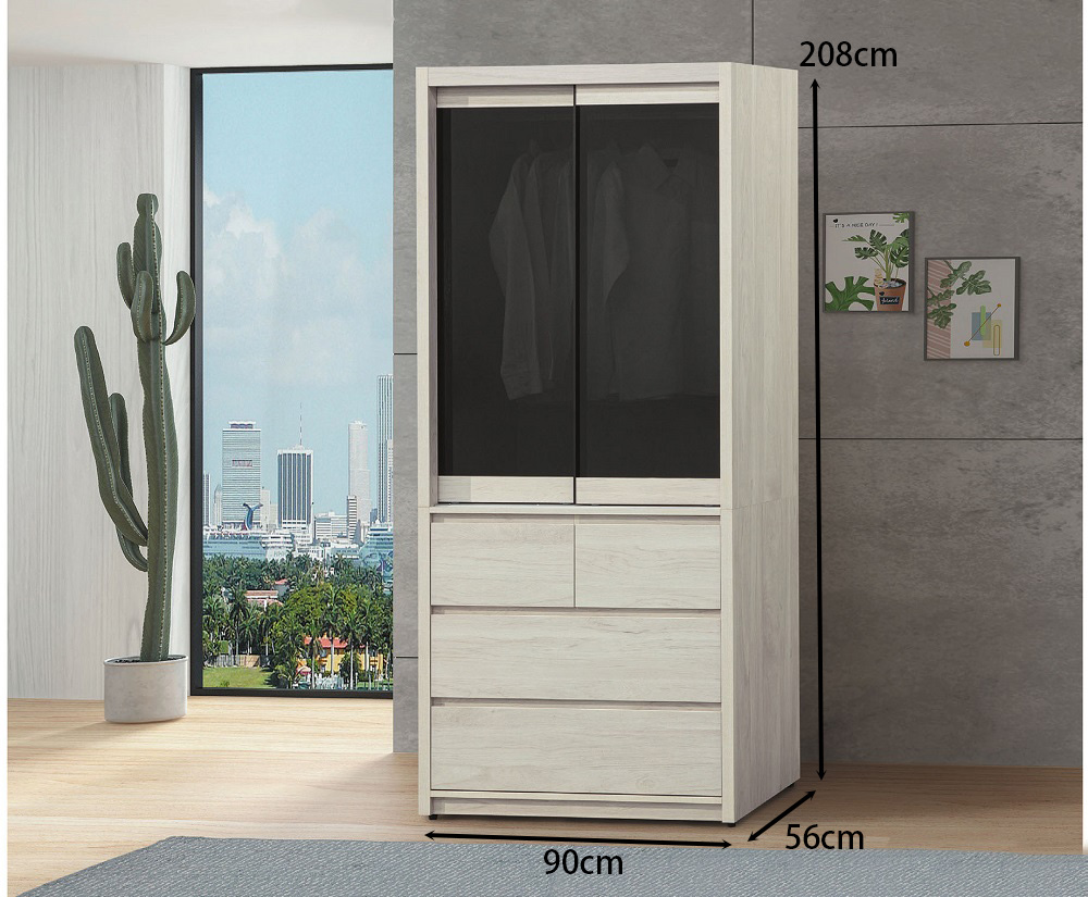 MUNA 家居 白梧桐3X7尺推門衣櫥/237(衣櫃 衣櫥 