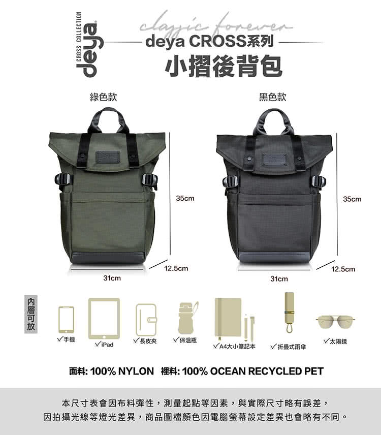 面料 100% NYLON 裡料100% OCEAN RECYCLED PET