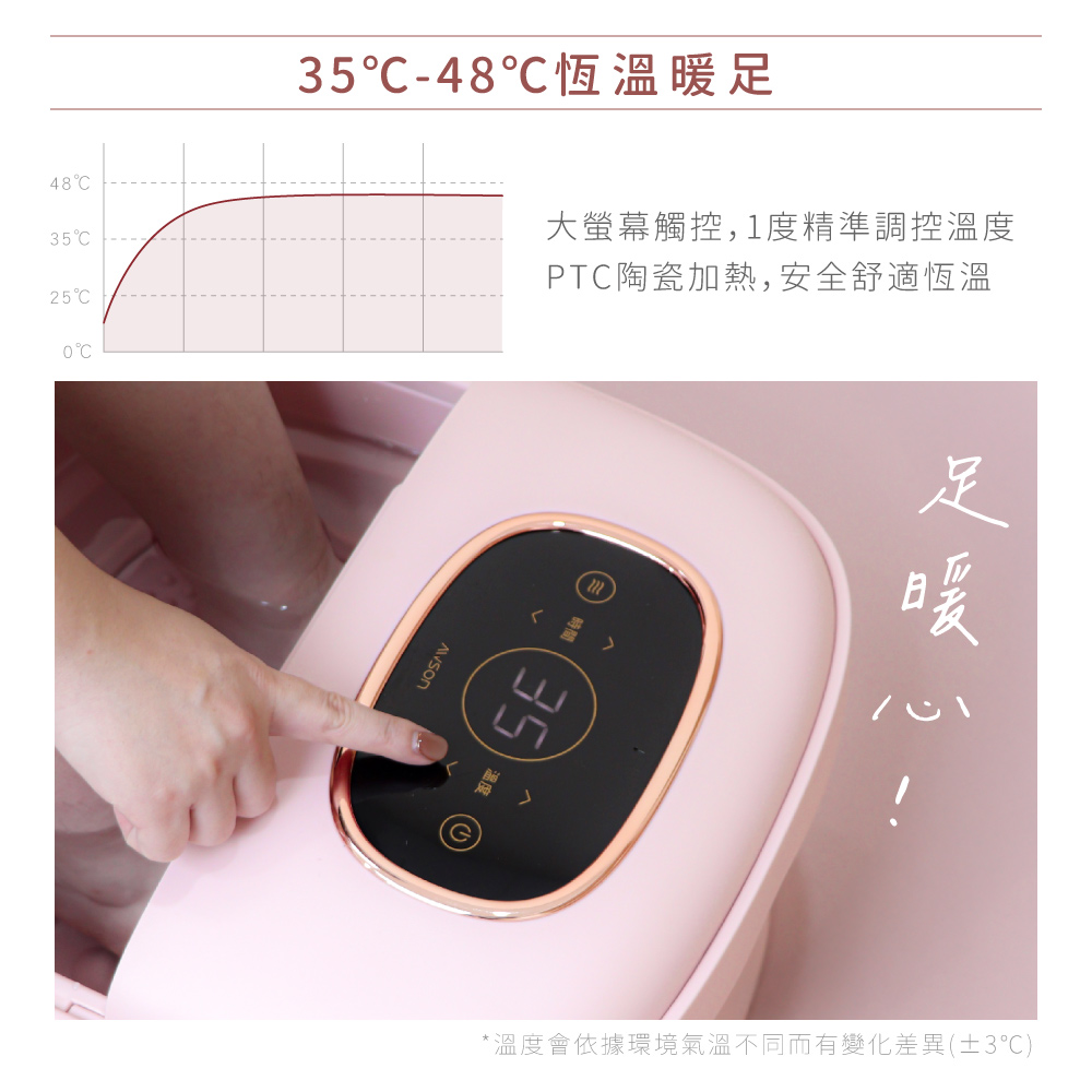 3548恆溫暖足 大螢幕觸控,1度精準調控溫度 PTC陶瓷加熱,安全舒適恆溫 足爱 溫度會依據環境氣溫不同而有變化差異3