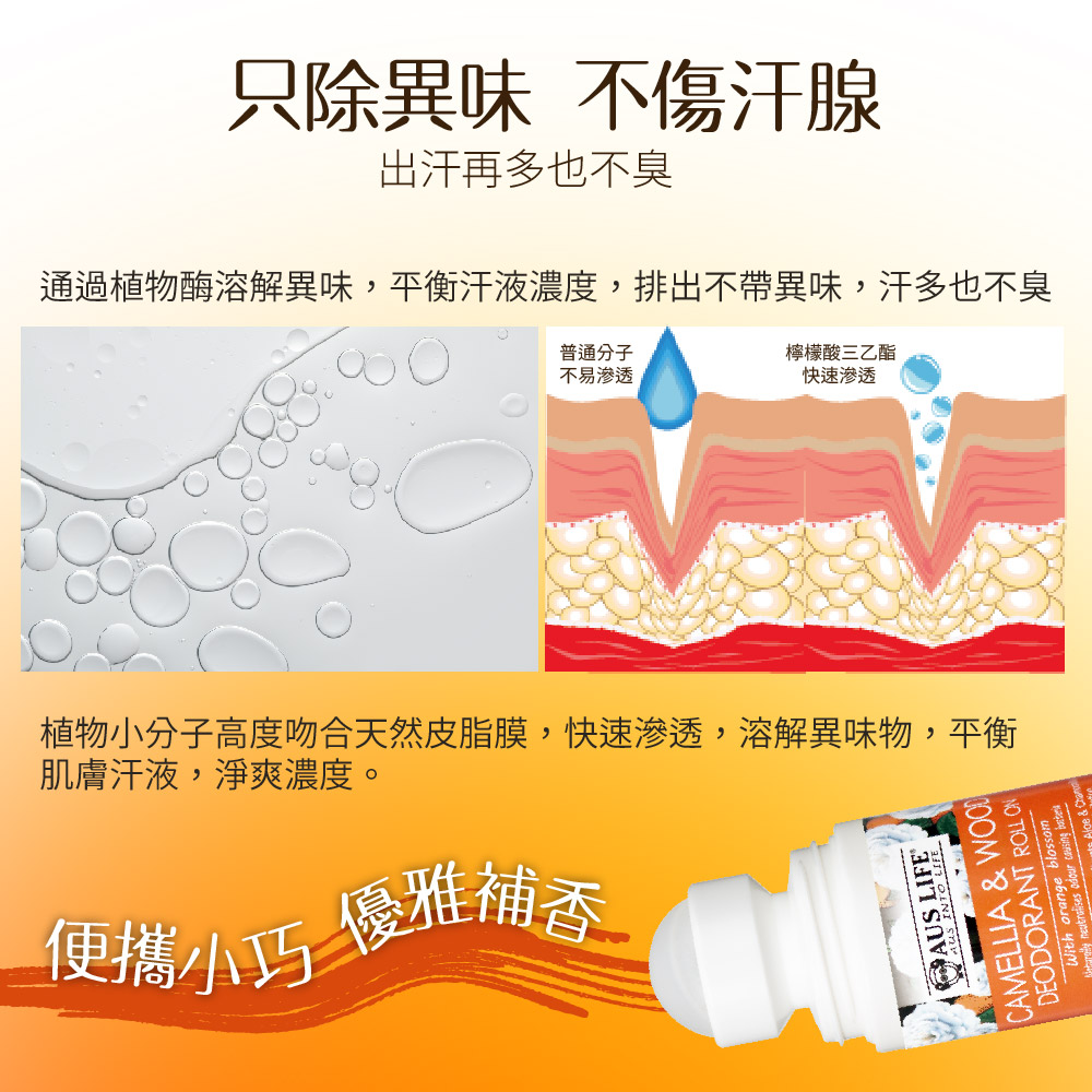 通過植物酶溶解異味,平衡汗液濃度,排出不帶異味,汗多也不臭