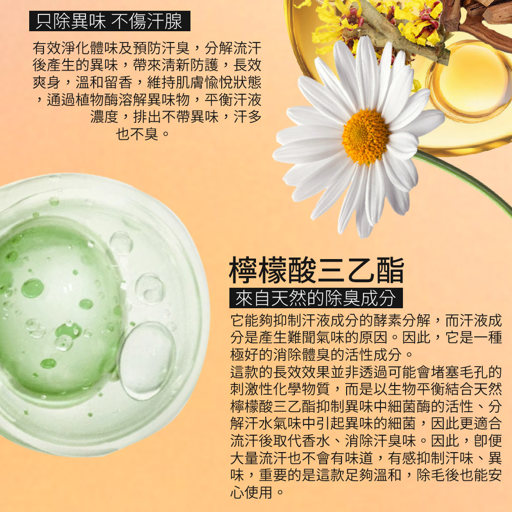 它能夠抑制汗液成分的酵素分解,而汗液成