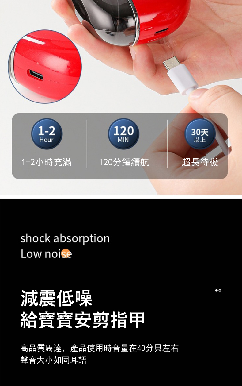 高品質馬達,產品使用時音量在40分貝左右