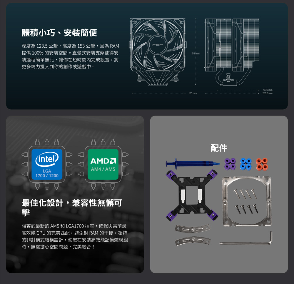相容於最新的 AM5 和 LGA1700 插座,確保與當前最