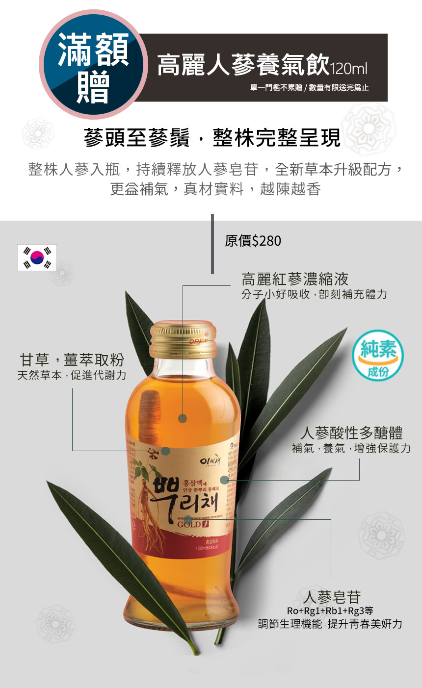 整株人蔘入瓶,持續釋放人蔘皂苷,全新草本升級配方,