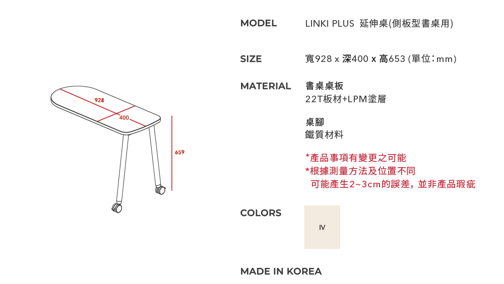LINKI PLUS 延伸桌側板型書桌用