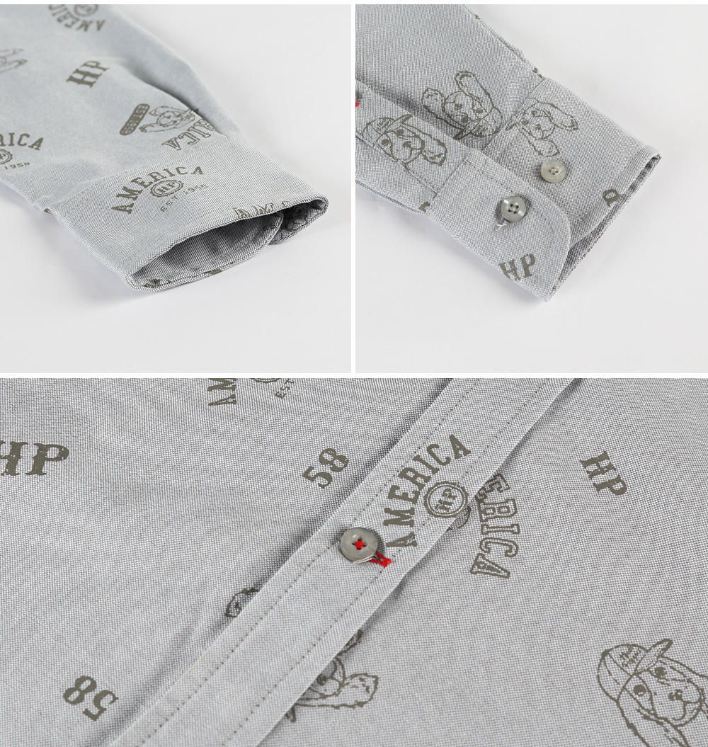 Hush Puppies 男裝 襯衫 滿版棒球帽狗印花襯衫(