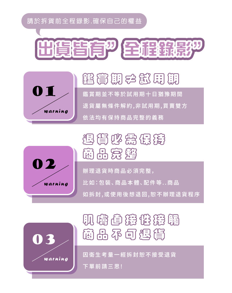 如拆封,或使用後想退回,恕不辦理退貨程序