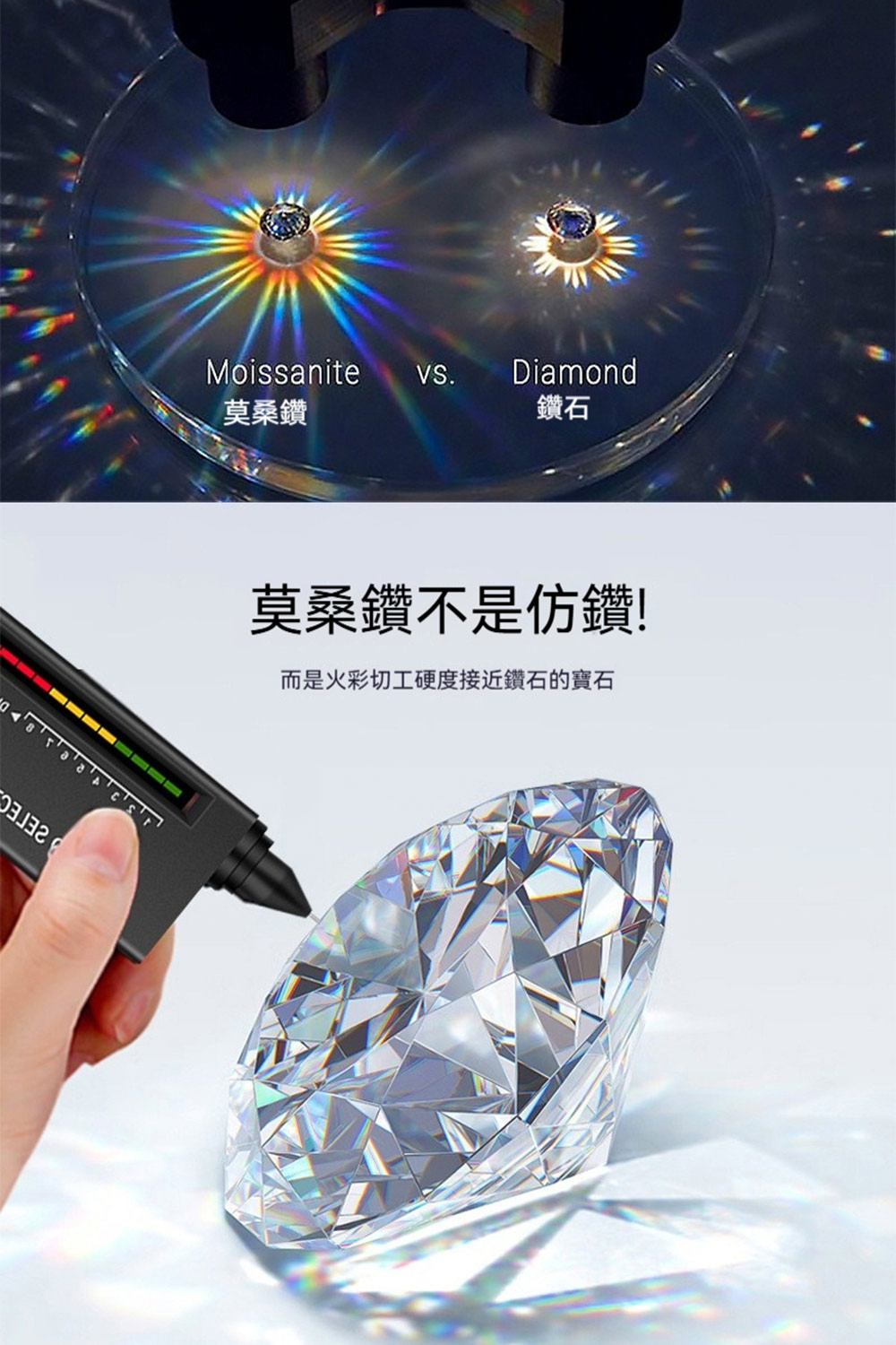 莫桑鑽 鑽石 莫桑鑽不是仿鑽 而是火彩切工硬度接近鑽石的寶石 