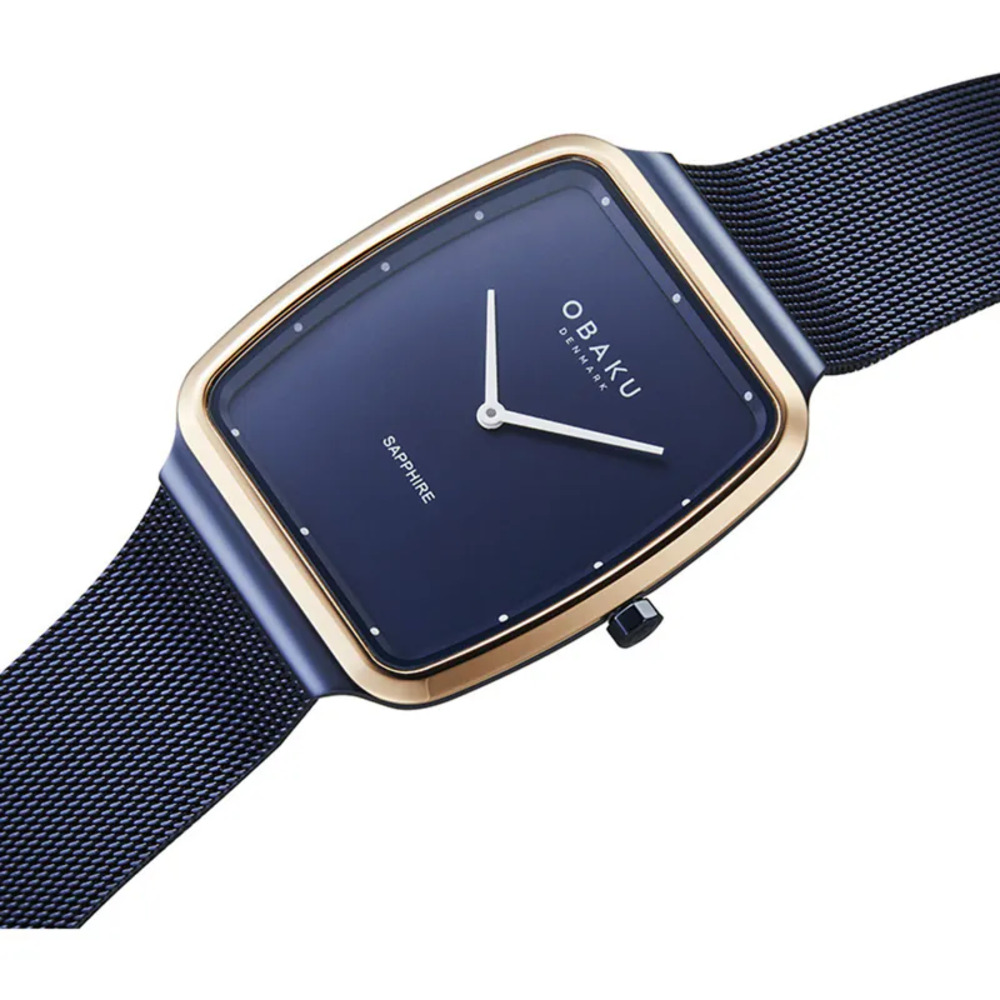 OBAKU 蔚藍之海時尚簡約腕錶-經典藍X金(V267GXS