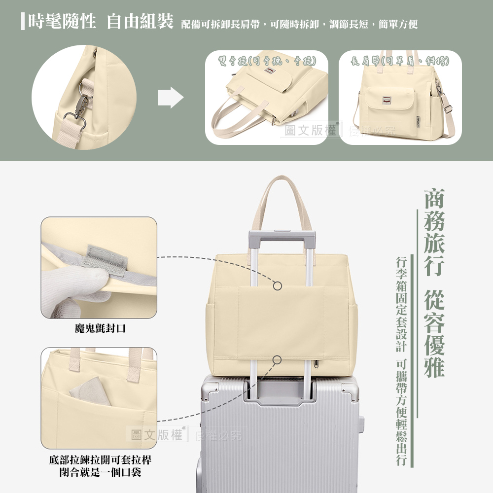 時髦隨性 自由組裝 配備可拆卸長肩帶,可隨時拆卸,調節長短,簡單方便
