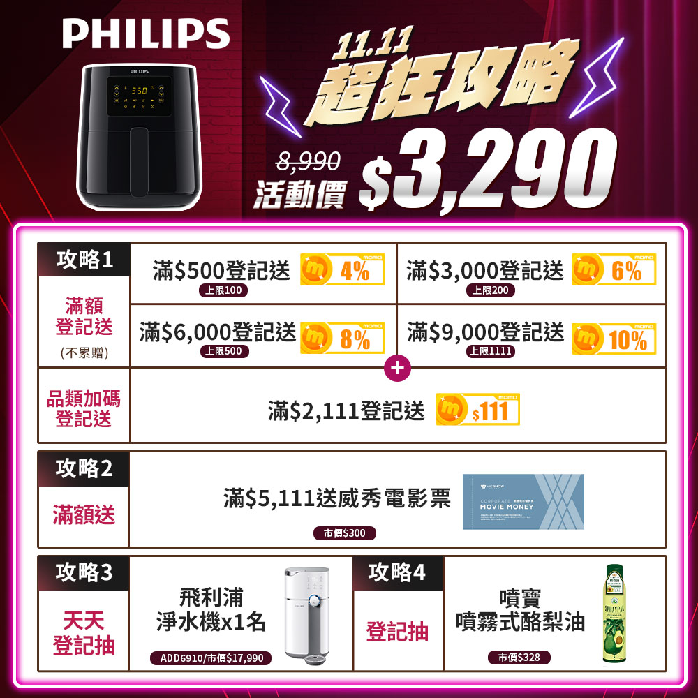 Philips 飛利浦 熱穿透氣旋數位小黑健康氣炸鍋4.1L Philips 飛利浦 熱穿透氣旋數位小黑健康氣炸鍋4.1L