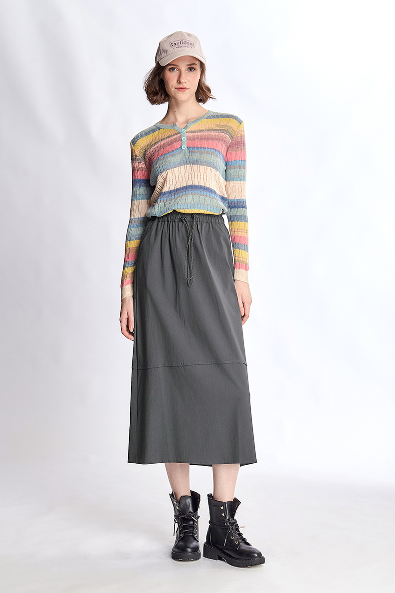 Just Wear 佳葳 率性條紋抽繩中長裙 2色(女下身/ Just Wear 佳葳 率性條紋抽繩中長裙 2色(女下身/