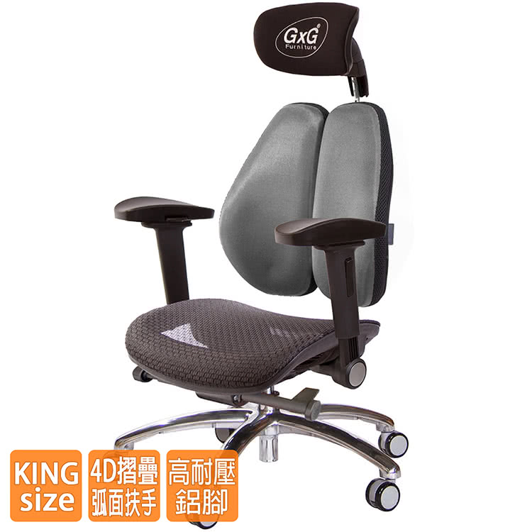 GXG 吉加吉 大網座 雙背工學椅 鋁腳/4D弧面摺疊扶手(