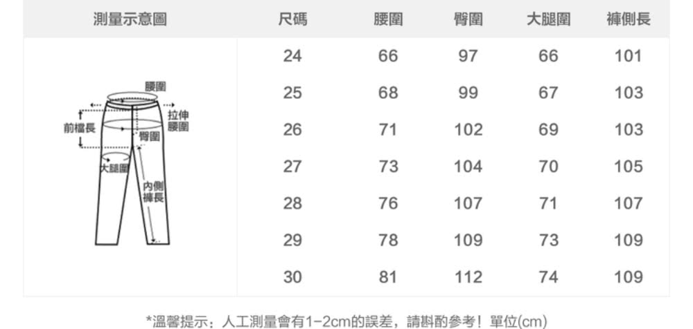 溫馨提示人工測量會有12cm的誤差,請斟酌參考單位cm