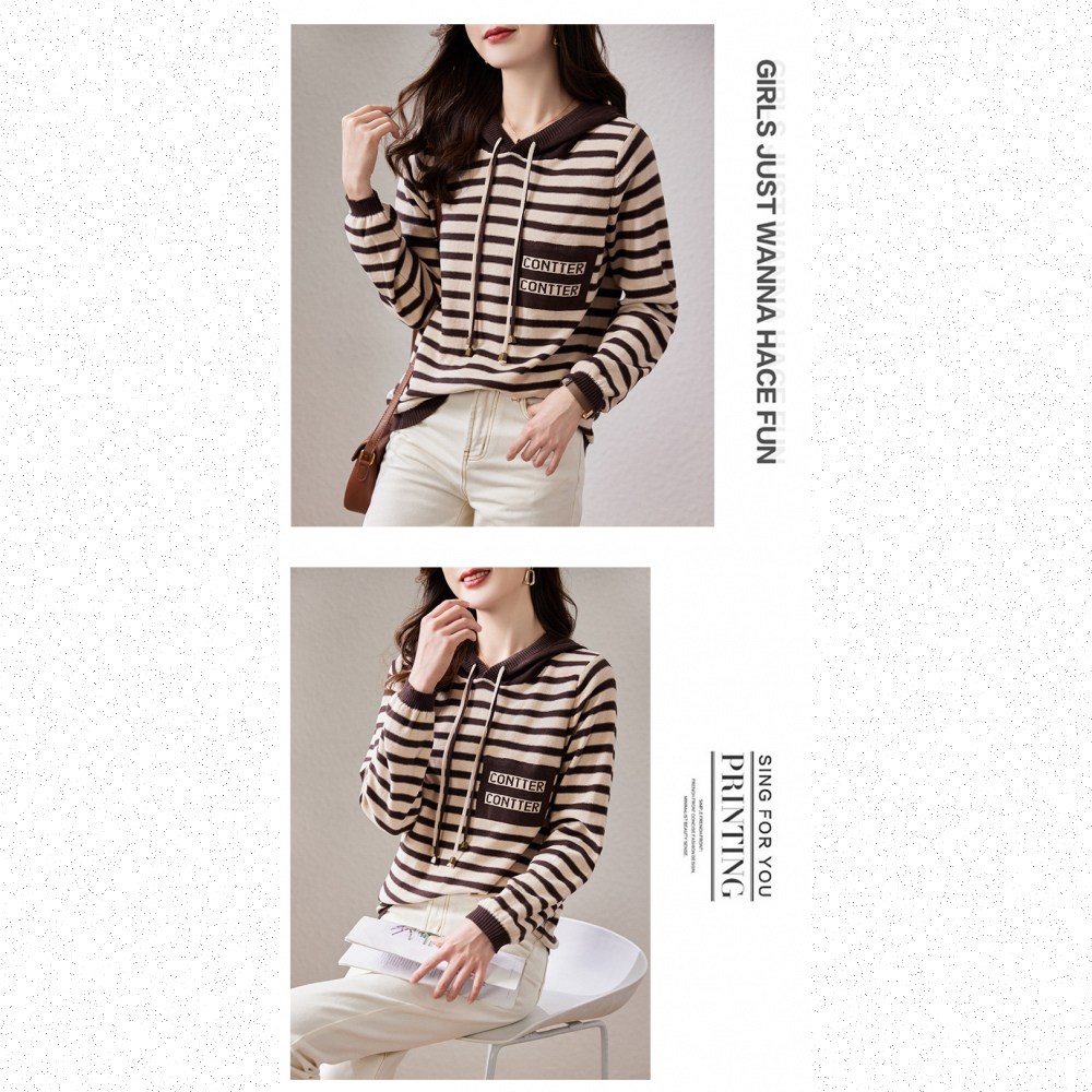 Very Buy 非常勸敗 預購/秋冬羊毛衫女條紋連帽棉質上