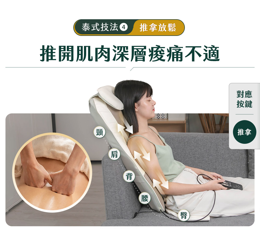 泰式技法推拿放鬆 推開肌肉深層痠痛不適 對應 按鍵 推拿 