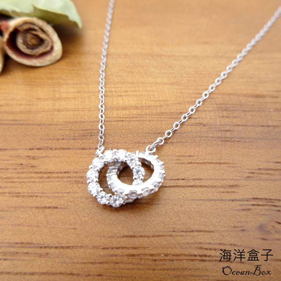 海洋盒子 璀璨閃耀環環相扣鑲鑽鋯石925純銀項鍊(外鍍專櫃級