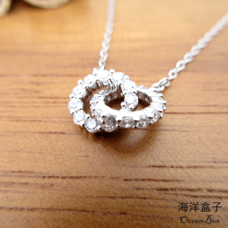 海洋盒子 璀璨閃耀環環相扣鑲鑽鋯石925純銀項鍊(外鍍專櫃級