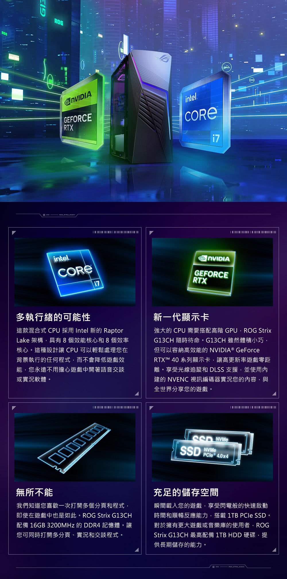 Strix G13CH 最高配備 1TB HDD 硬碟,提