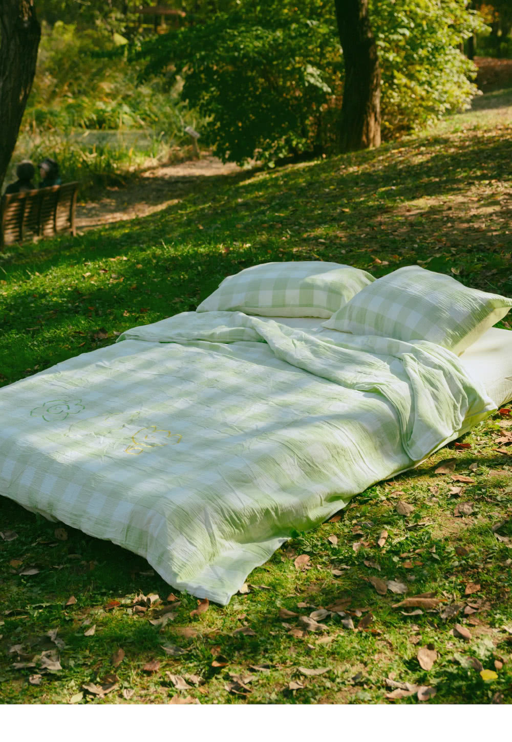 翔仔居家 長絨棉雙層紗 薄被套床包組3件組-GREENERY