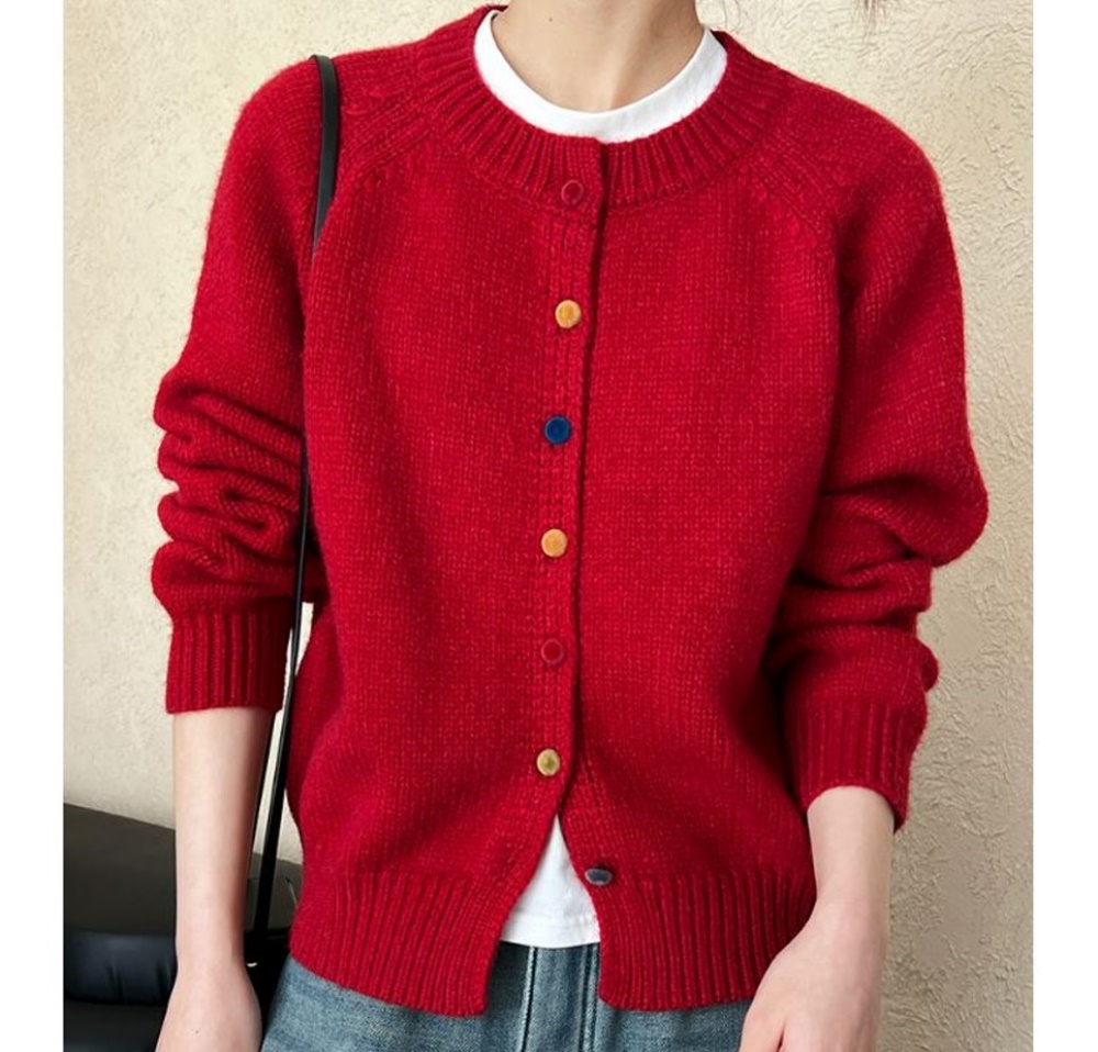 UniStyle 圓領長袖毛衣 韓版彩色絲絨釦針織上衣 女 