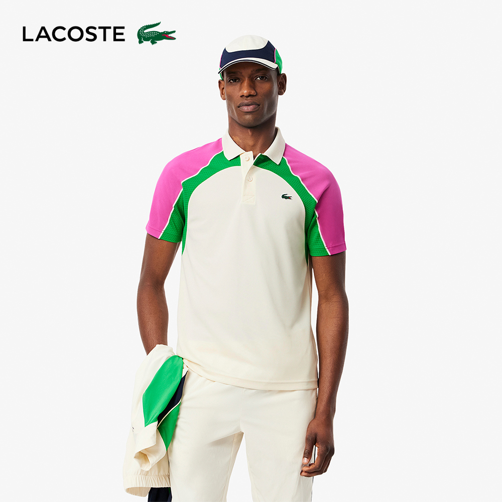 LACOSTE 男裝-快乾色塊拼接網球短袖Polo衫(白色/