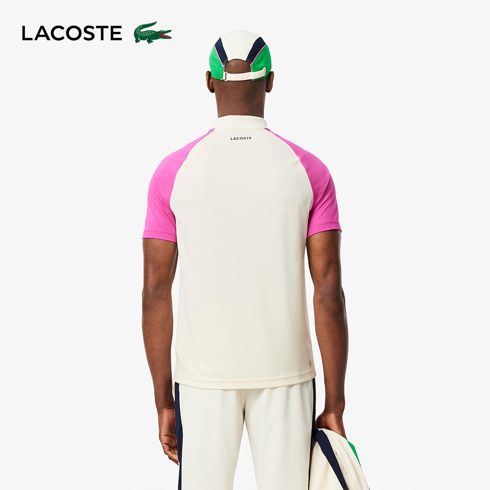 LACOSTE 男裝-快乾色塊拼接網球短袖Polo衫(白色/