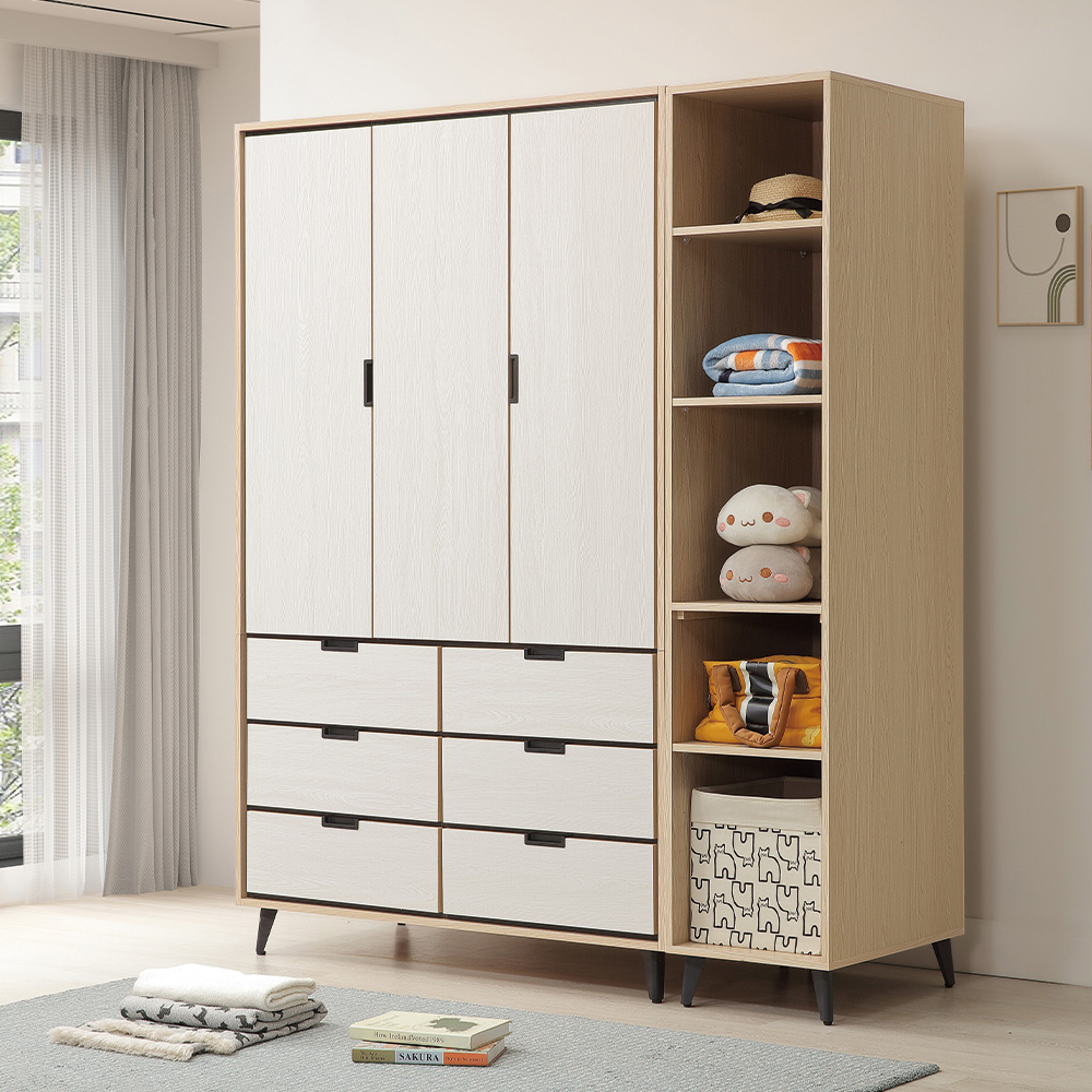 唯熙傢俱 雷莎原木雙色4x7尺衣櫃(衣櫃 衣櫥 兩用衣櫃 收