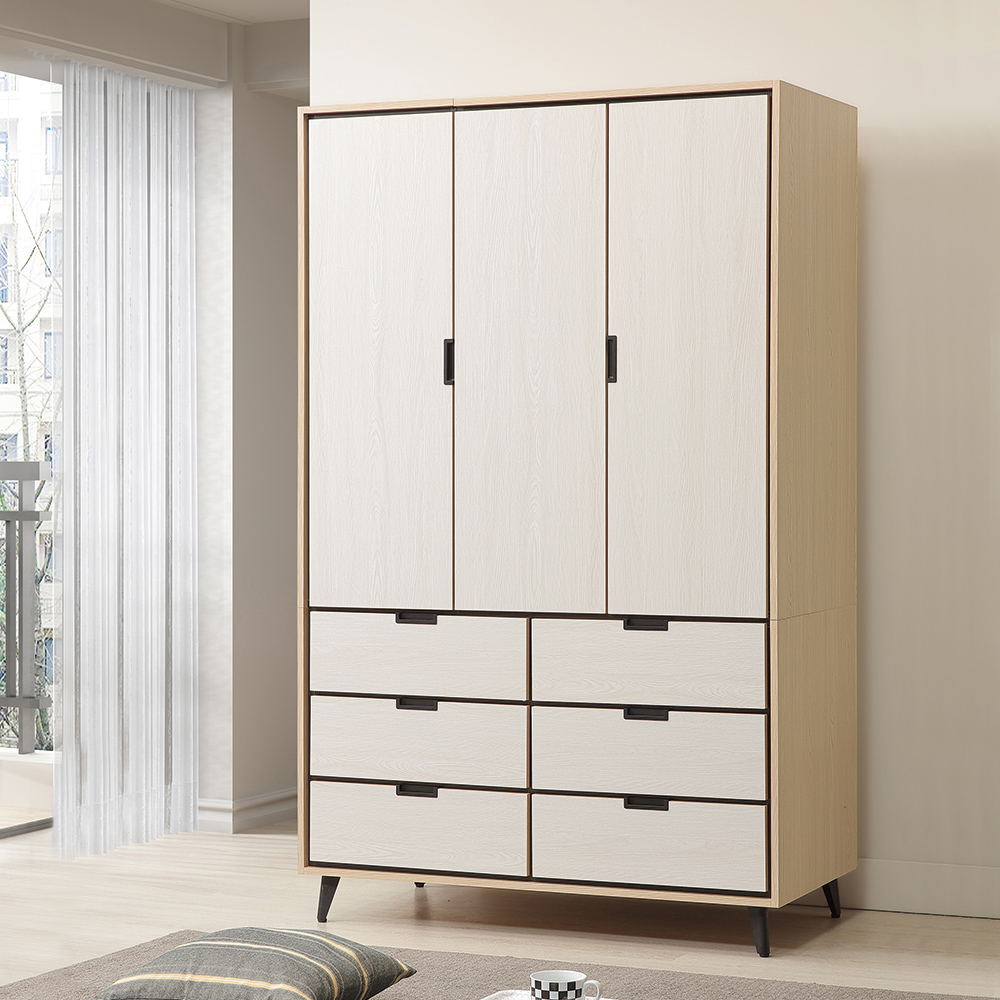 唯熙傢俱 雷莎原木雙色4x7尺衣櫃(衣櫃 衣櫥 兩用衣櫃 收