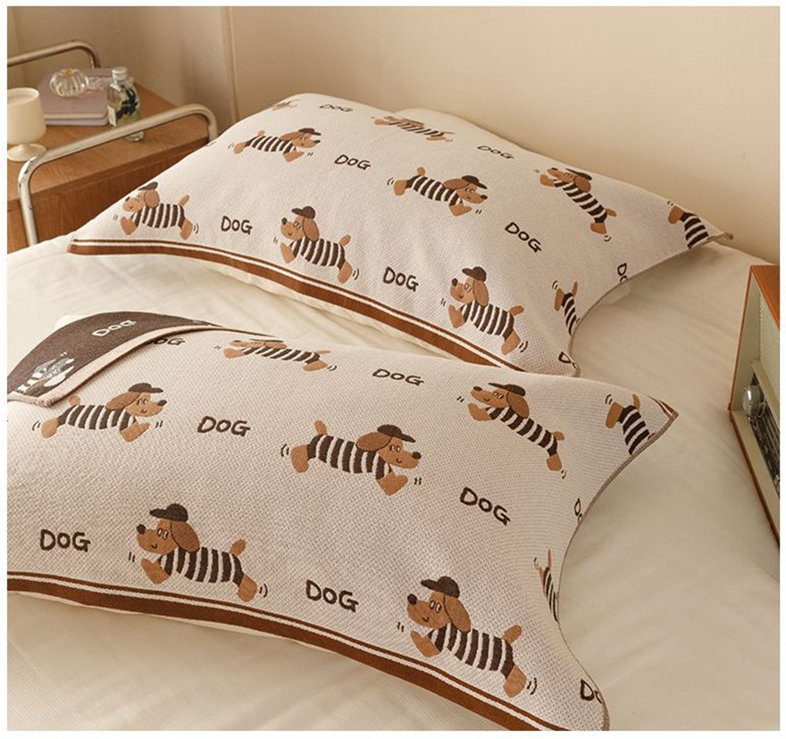 Jun Jun 純棉斜紋長絨棉枕巾 保潔枕頭巾一對(偵探狗)