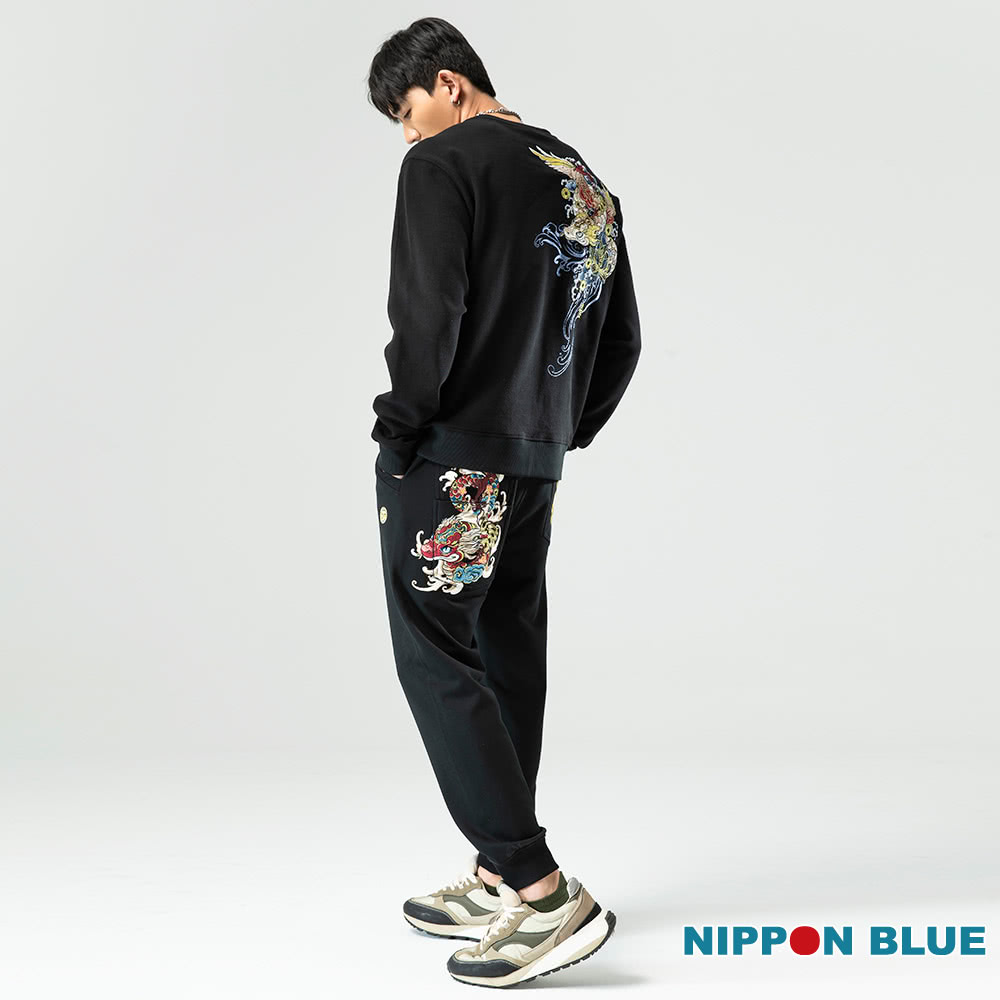 BLUE WAY 男裝 金標福氣莽莽繡花針織 長褲-日本藍評