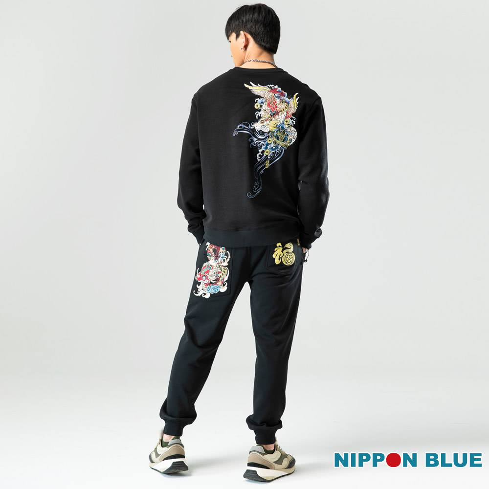 BLUE WAY 男裝 金標福氣莽莽繡花針織 長褲-日本藍評