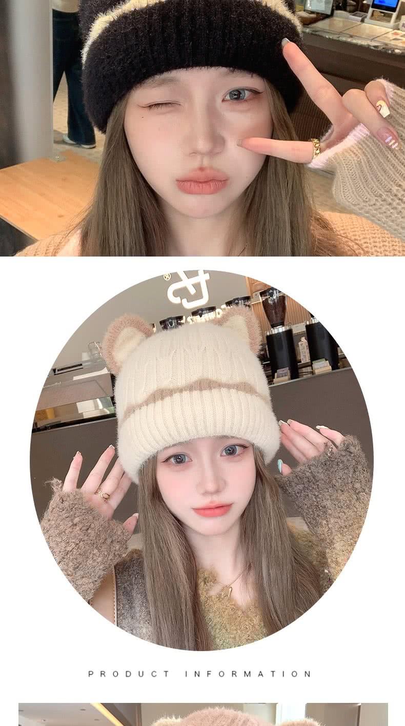 Acorn 橡果 日系貓耳撞色毛帽保暖防風防曬機能帽7681