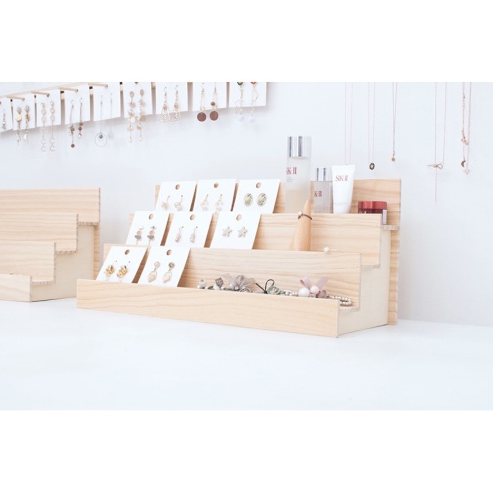 無名精選 梯形展示架-A款大號-胡桃色(免組裝 天然實木 置