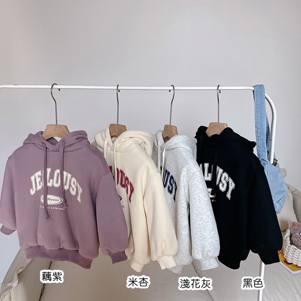 橘魔法 加厚街頭字母細刷絨帽T(長袖上衣 連帽上衣 中性款 