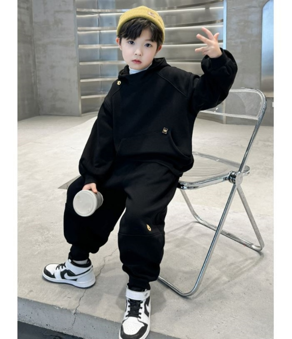 UniKids 現貨 中大童裝130碼2件套裝簡約長袖連帽T