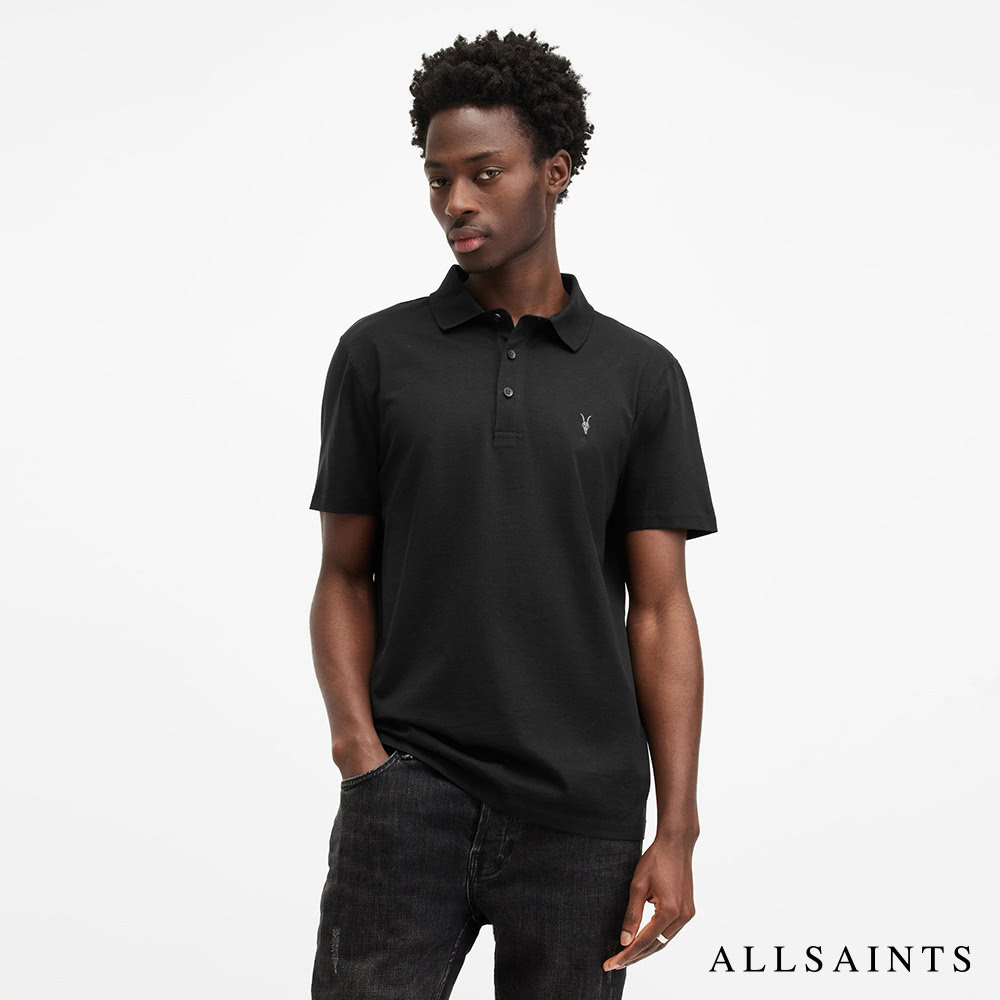 ALLSAINTS REID 公羊頭骨絲光短袖POLO衫-黑