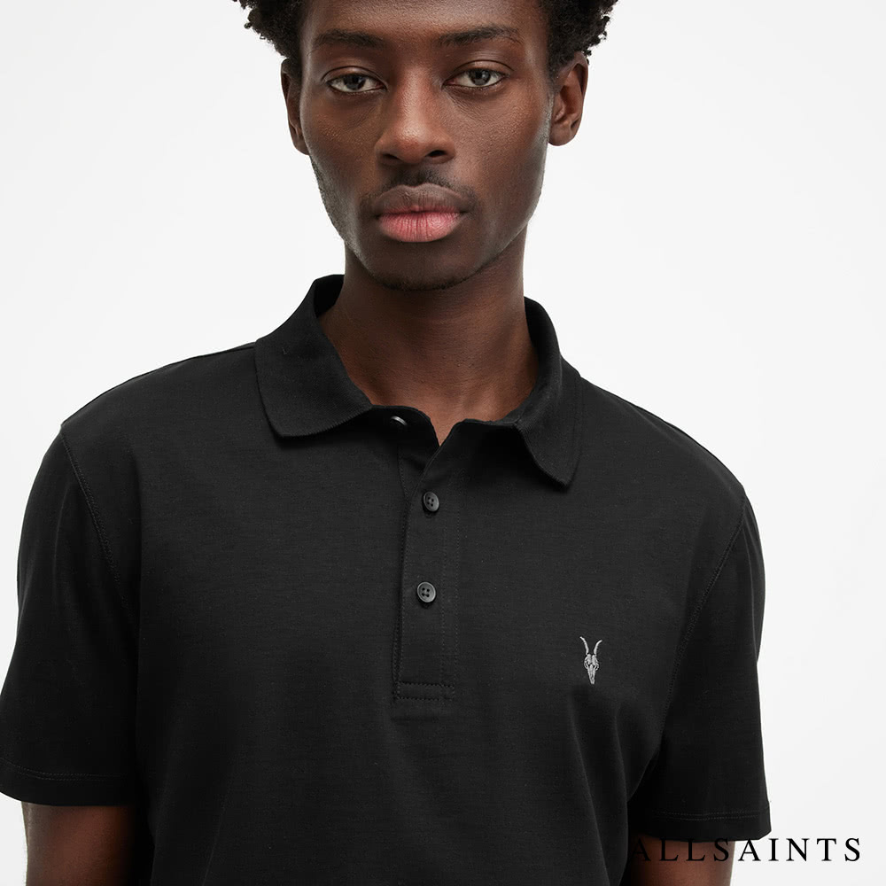 ALLSAINTS REID 公羊頭骨絲光短袖POLO衫-黑