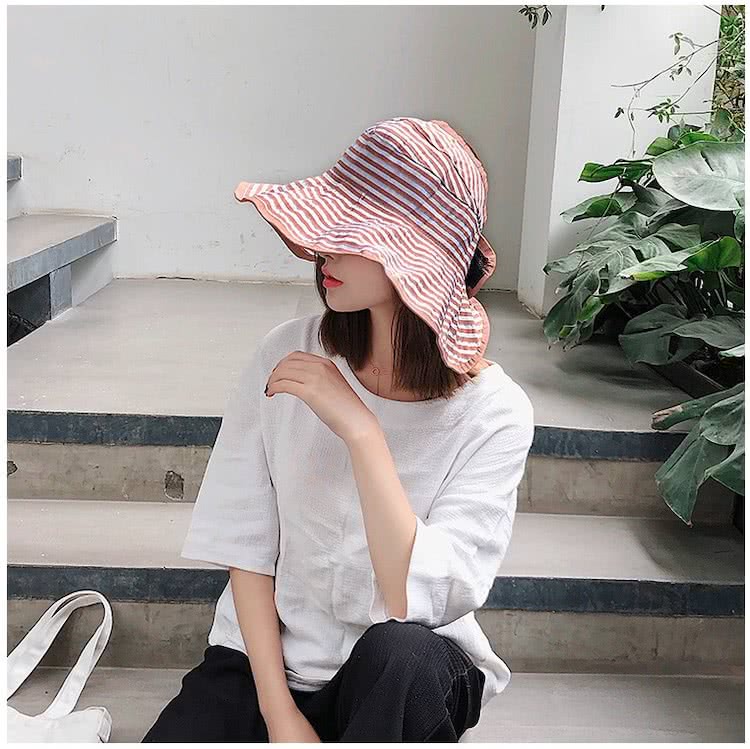 89 zone 法式休閒百搭條紋海邊 沙灘帽 空頂帽 漁夫帽