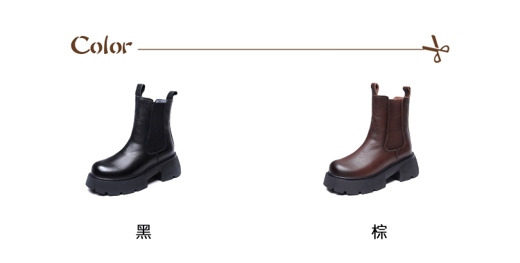 Vecchio 真皮中筒靴 厚底中筒靴/真皮頭層牛皮保暖絨裡