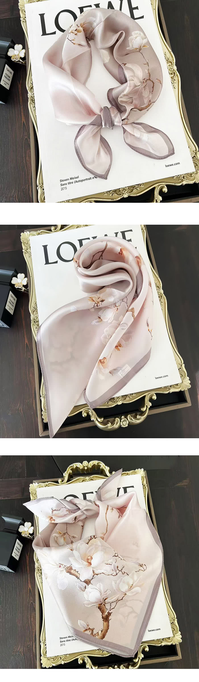 JC Collection 高雅氣質復古純蠶絲四季百搭玉蘭花