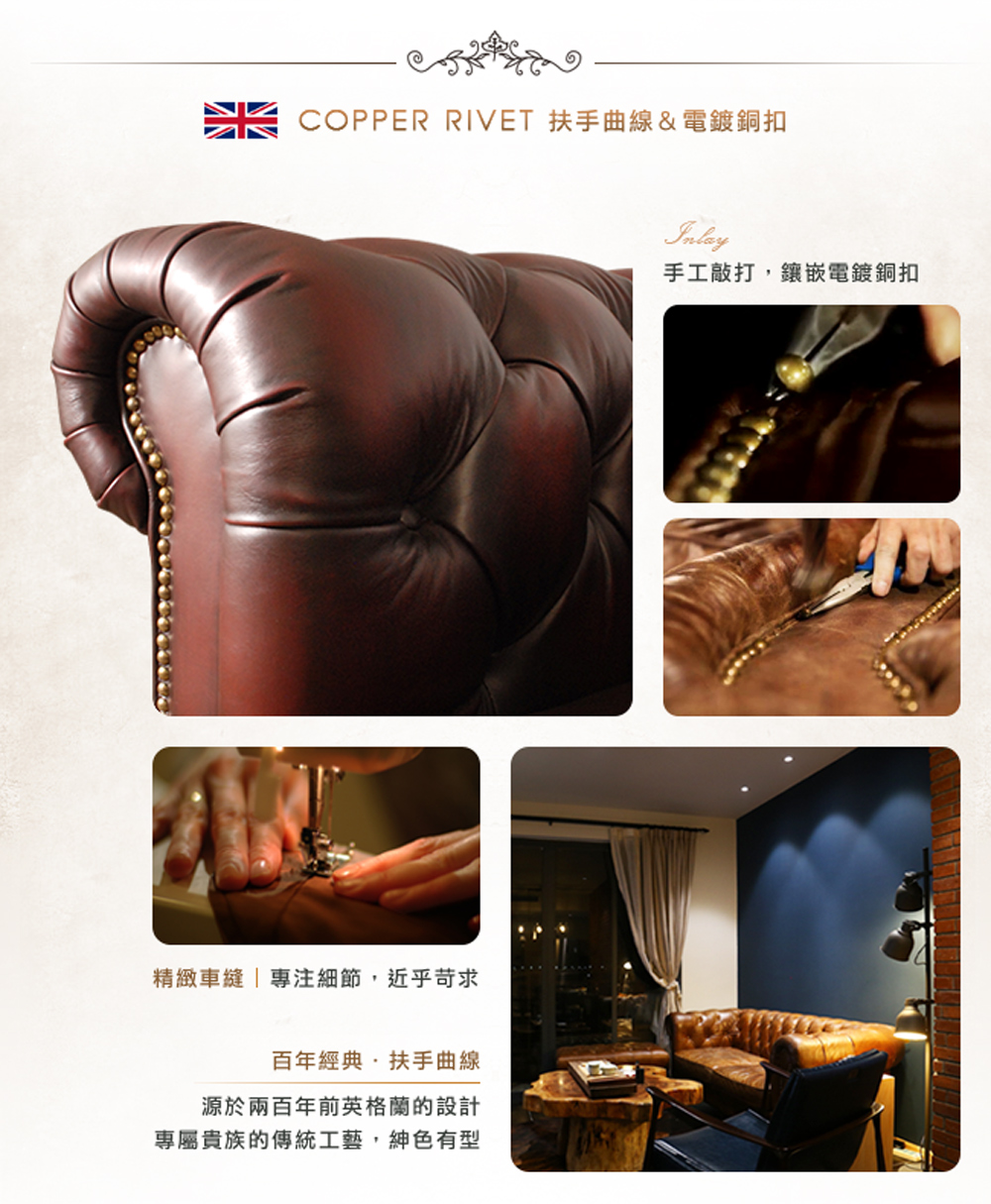 COPPER RIVET 扶手曲線電鍍銅扣