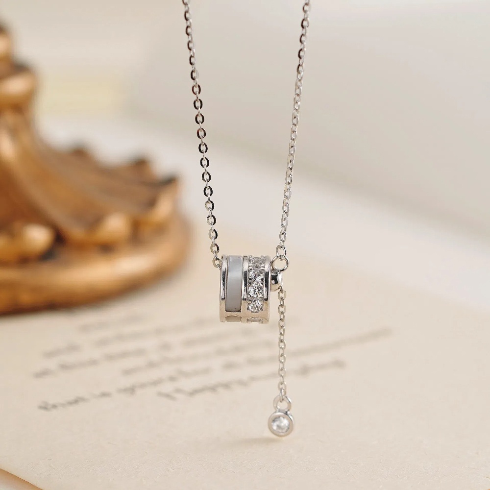 A&R S925純銀輕奢個性天然白貝母+鋯石小蠻腰項鍊(招財