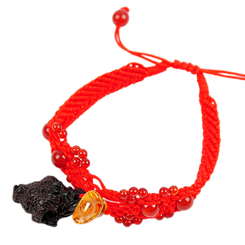 十方佛教文物 咬錢蟾蜍{黑檀}+編織手鍊(大悲咒加持108遍