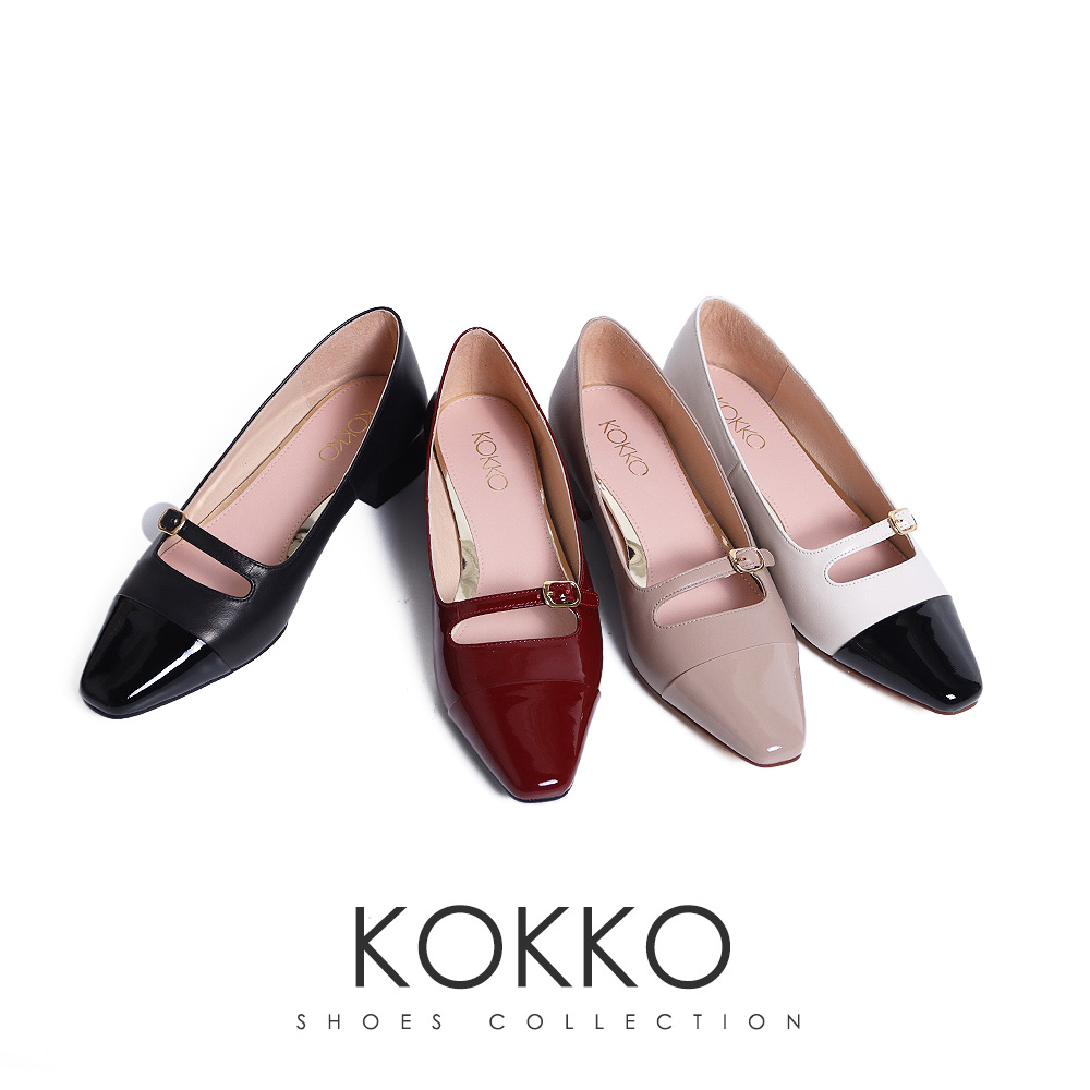 KOKKO 優雅拼接名媛感微寬楦瑪莉珍鞋(黑色)品牌優惠