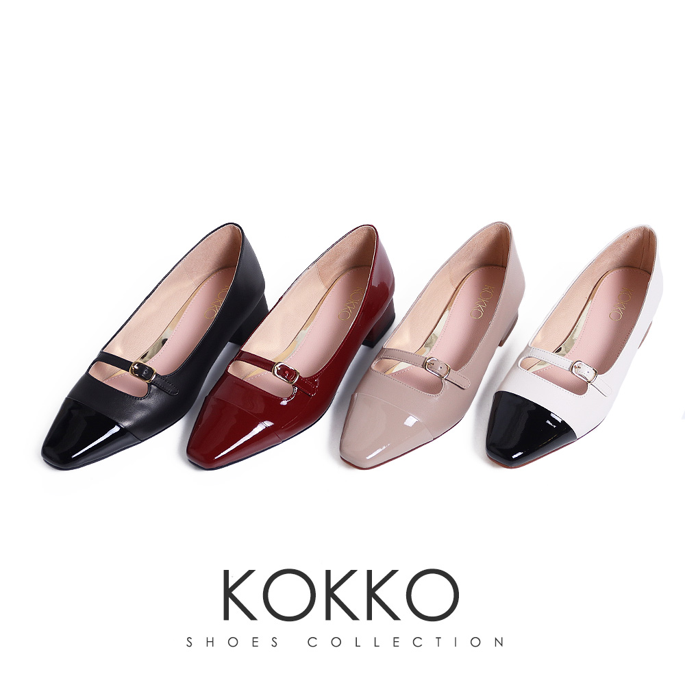 KOKKO 優雅拼接名媛感微寬楦瑪莉珍鞋(黑色)品牌優惠